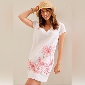TOMMY BAHAMA Two Palms Portico Palms Embroidered Linen Dress